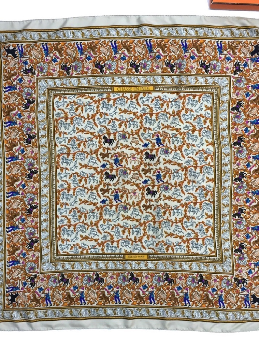 HERMES CHASSE EN INDE Carre 90 Silk 100% Scarf Multicolor
